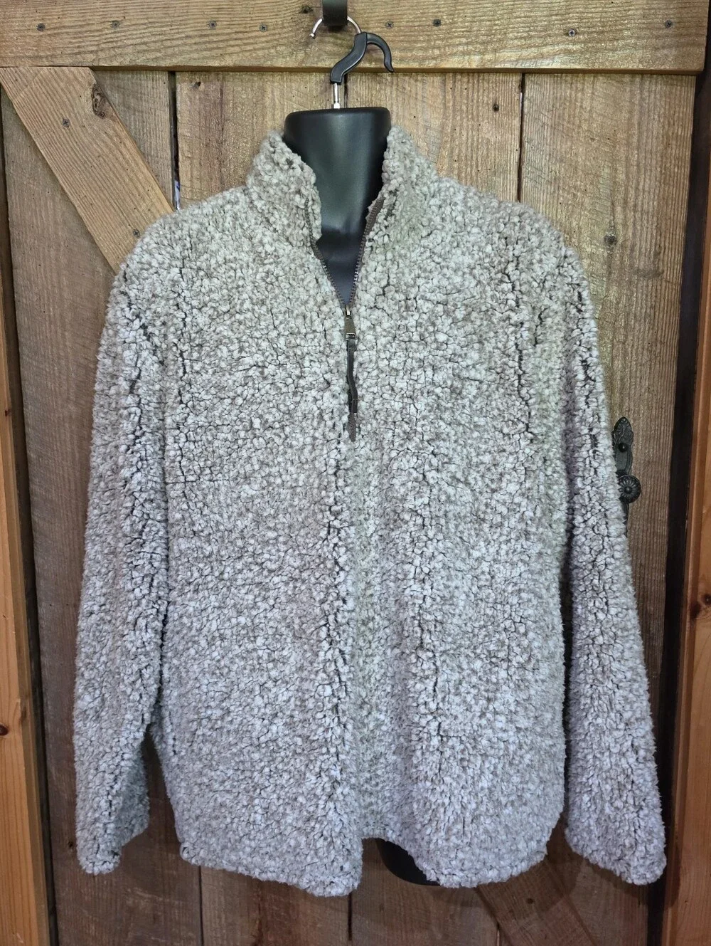 Mountain & Isles Sherpa Mens XL Shirt Quarter Zip Pullover Fleece Oatmeal/Brown